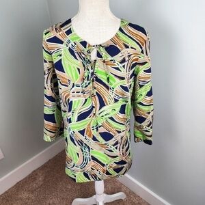 Talbots Women’s Abstract Print Silk Blend Tie Front Bouse Top Size 8